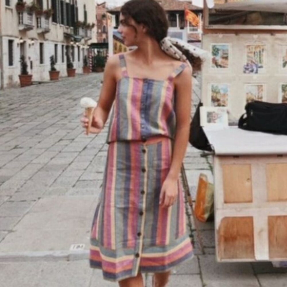 Madewell Rainbow Stripe Button Down Skirt